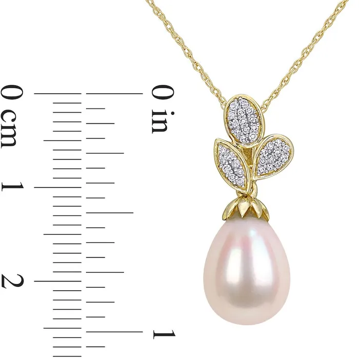 9095mm Baroque Cultured Freshwater Pearl and 01 CT TW Natural Diamond Leaf Drop Pendant in 10K Yellow Gold 17 Goldia Earrings 9095mm Baroque Cultured Freshwater Pearl and 01 CT TW Natural Diamond Leaf Drop Pendant in 10K Yellow Gold 17 Goldia Earrings