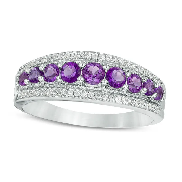 Amethyst and 017 CT TW Natural Diamond Nine Stone Antique VintageStyle Ring in Sterling Silver Goldia Rings Amethyst and 017 CT TW Natural Diamond Nine Stone Antique VintageStyle Ring in Sterling Silver Goldia Rings