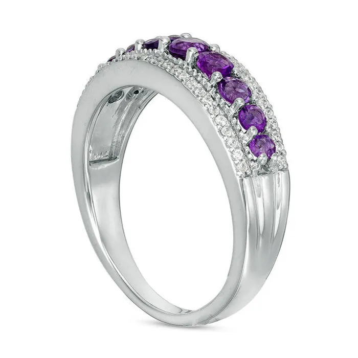 Amethyst and 017 CT TW Natural Diamond Nine Stone Antique VintageStyle Ring in Sterling Silver Goldia Rings Amethyst and 017 CT TW Natural Diamond Nine Stone Antique VintageStyle Ring in Sterling Silver Goldia Rings