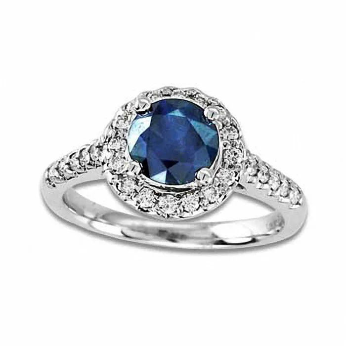Blue Sapphire and 033 CT TW Natural Diamond Frame Engagement Ring in Solid 14K White Gold Goldia Rings Blue Sapphire and 033 CT TW Natural Diamond Frame Engagement Ring in Solid 14K White Gold Goldia Rings