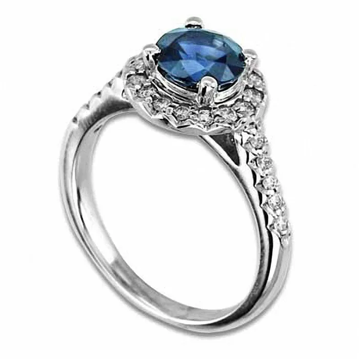 Blue Sapphire and 033 CT TW Natural Diamond Frame Engagement Ring in Solid 14K White Gold Goldia Rings Blue Sapphire and 033 CT TW Natural Diamond Frame Engagement Ring in Solid 14K White Gold Goldia Rings
