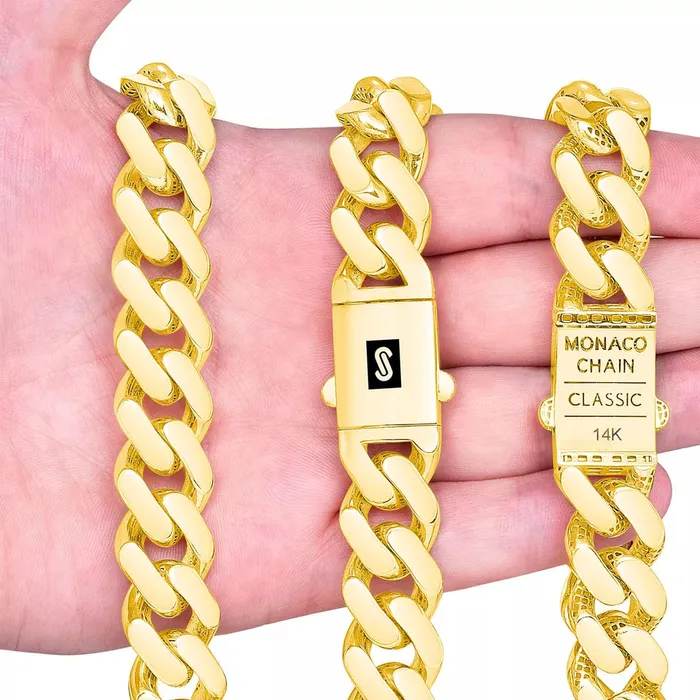 Bracelets Goldiacom 14k Yellow Gold Royal Monaco Miami Cuban Link 75mm Chain Bracelet Box Clasp 8
