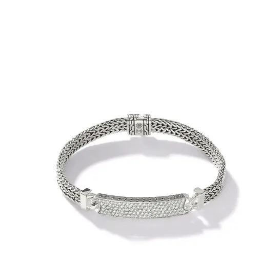 Bracelets JMS always Original John Hardy Rata Diamond Station Sterling Silver Bracelet with Pusher Clasp 6mm SIze Medium BUP9007272DIXUM Bracelets JMS always Original John Hardy Rata Diamond Station Sterling Silver Bracelet with Pusher Clasp 6mm SIze Medium BUP9007272DIXUM