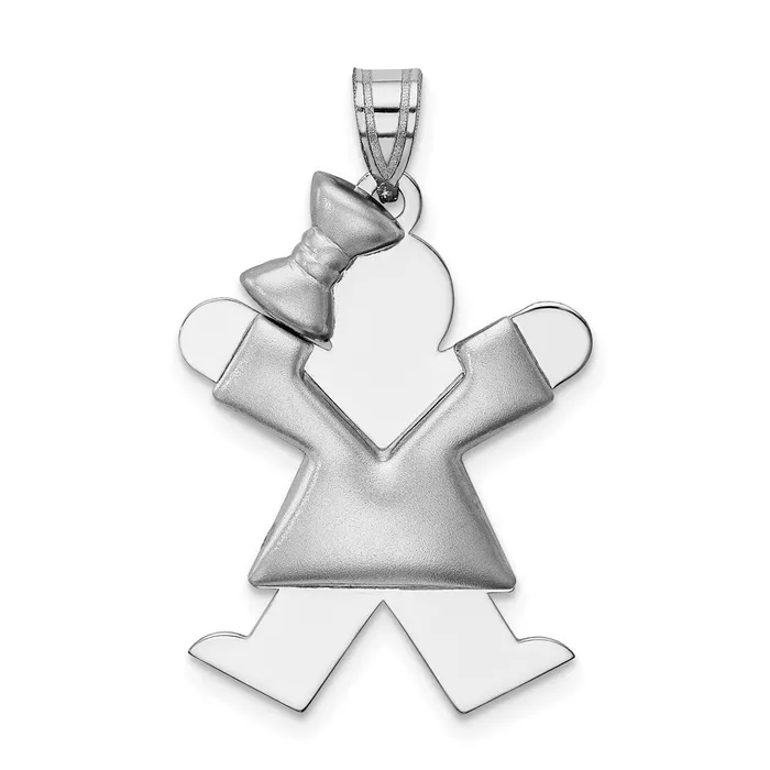 Charm Necklaces 14k White Gold Puffed Girl wBow on Left Engravable Charm Goldia