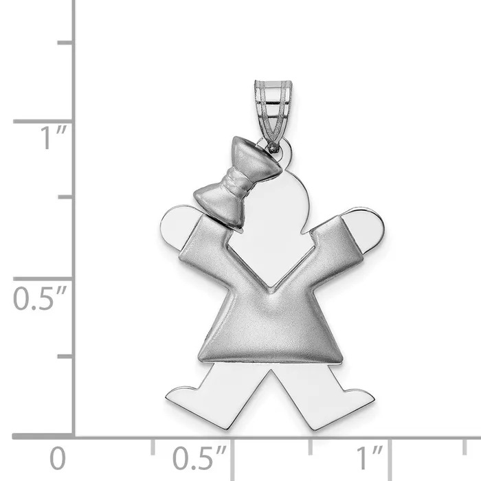 Charm Necklaces 14k White Gold Puffed Girl wBow on Left Engravable Charm Goldia