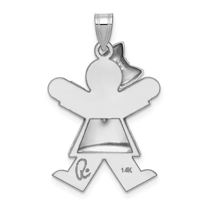 Charm Necklaces 14k White Gold Puffed Girl wBow on Left Engravable Charm Goldia