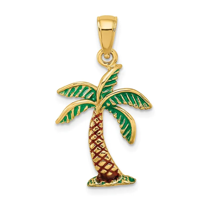 Charm Necklaces 14k Yellow Gold Enamel Palm Tree Charm Goldia