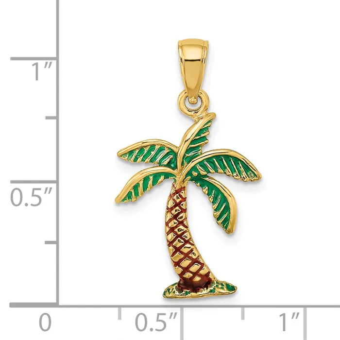 Charm Necklaces 14k Yellow Gold Enamel Palm Tree Charm Goldia