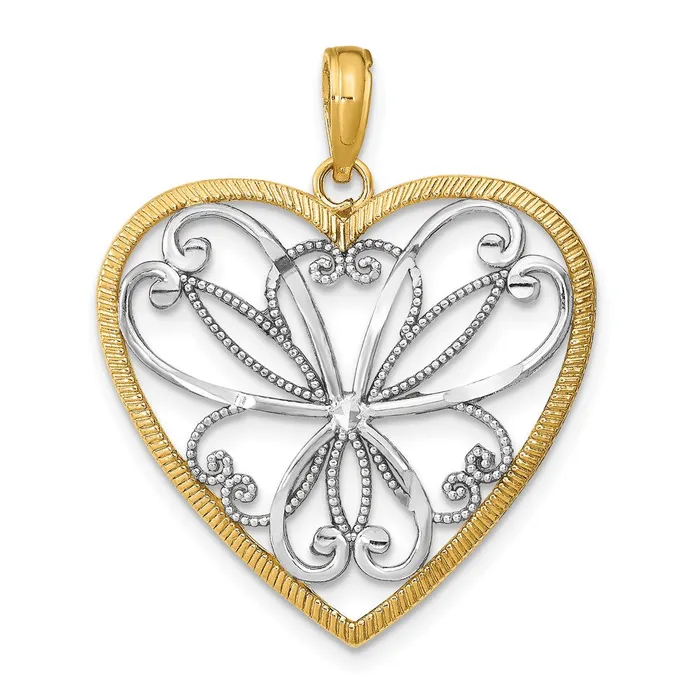 Charm Necklaces 14k Yellow Rhodium Gold wRhodium and Filigree Heart Charm Goldia Charm Necklaces 14k Yellow Rhodium Gold wRhodium and Filigree Heart Charm Goldia