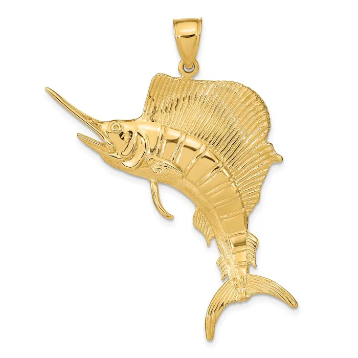 Charm Necklaces Goldia 14k Yellow Gold 3D Polished Textured Sailfish Charm Charm Necklaces Goldia 14k Yellow Gold 3D Polished Textured Sailfish Charm