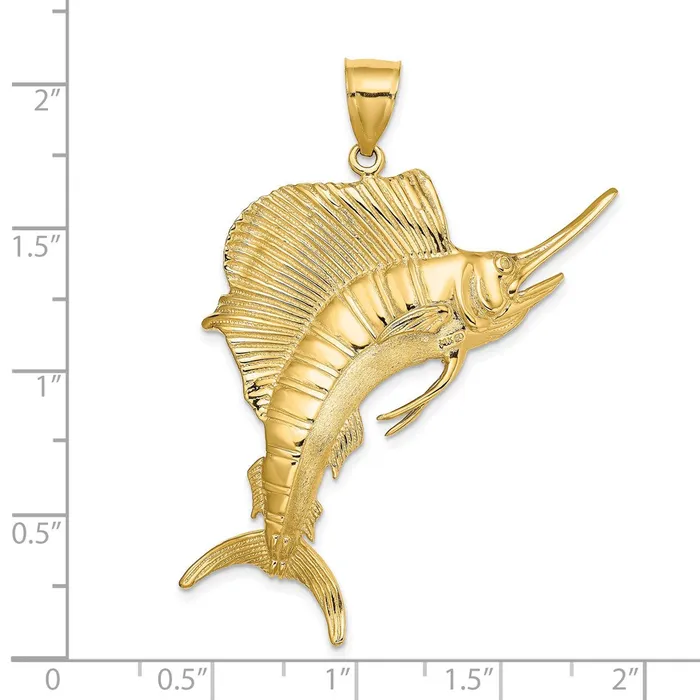Charm Necklaces Goldia 14k Yellow Gold 3D Polished Textured Sailfish Charm