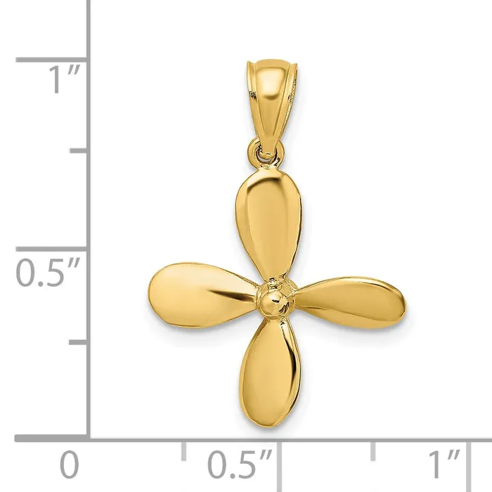 Charm Necklaces Goldia 14k Yellow Gold 3D w 4 Blades Propeller Charm