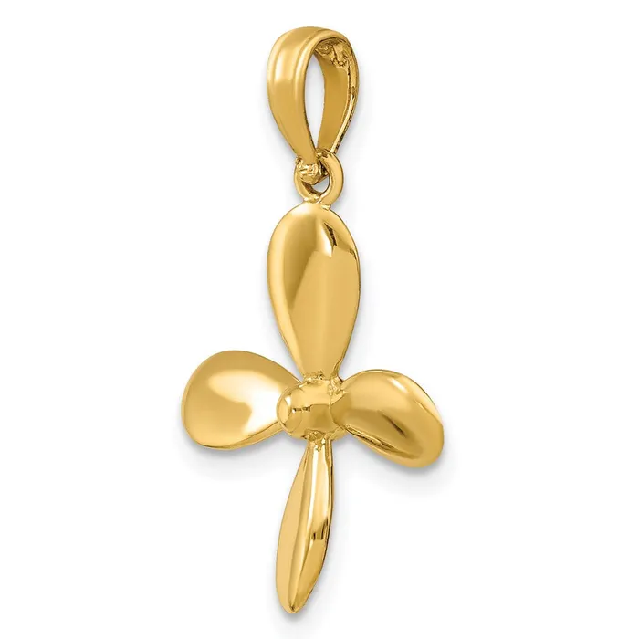 Charm Necklaces Goldia 14k Yellow Gold 3D w 4 Blades Propeller Charm