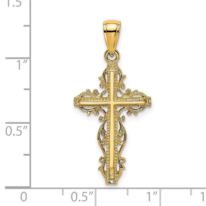 Charm Necklaces Goldia 14k Yellow Gold Cross w Lace Trim Charm