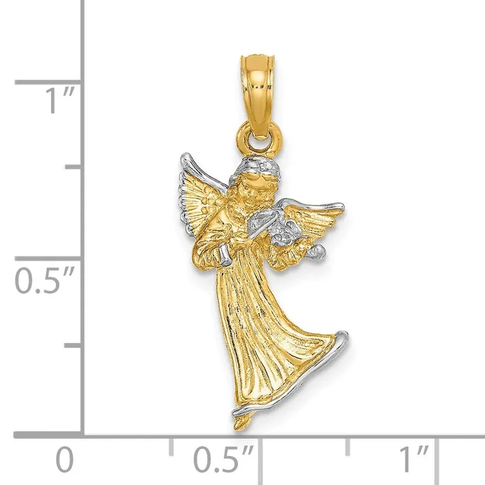 Charm Necklaces Goldia 14k Yellow u0026 Rhodium Gold w White Rhodium 3D Angel Playing Violin Charm