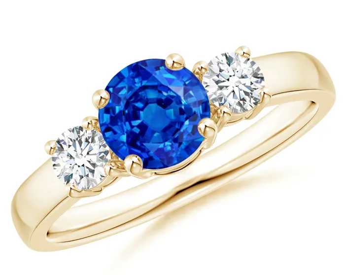 Created Blue Sapphire u0026 CZ Three Stone Engagement Ring in 14K Yellow Gold Goldiacom Rings Created Blue Sapphire u0026 CZ Three Stone Engagement Ring in 14K Yellow Gold Goldiacom Rings
