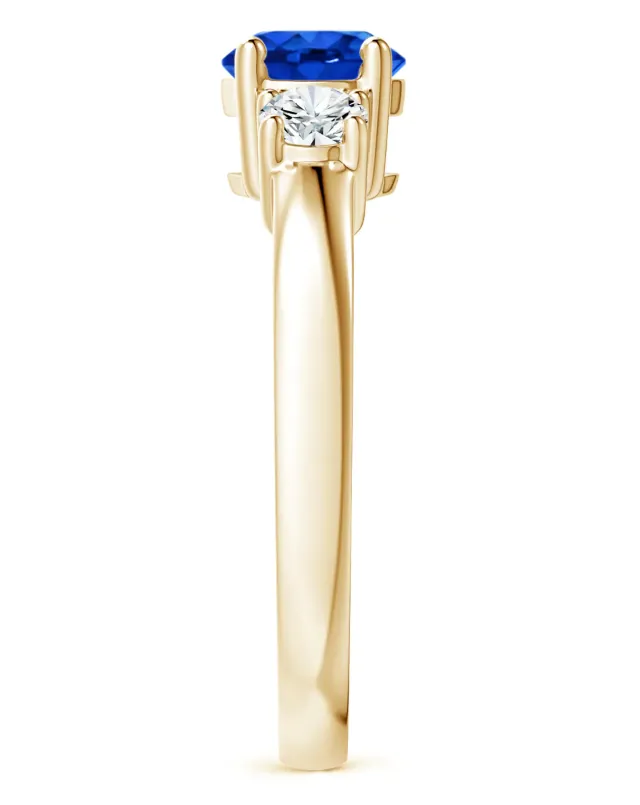 Created Blue Sapphire u0026 CZ Three Stone Engagement Ring in 14K Yellow Gold Goldiacom Rings Created Blue Sapphire u0026 CZ Three Stone Engagement Ring in 14K Yellow Gold Goldiacom Rings