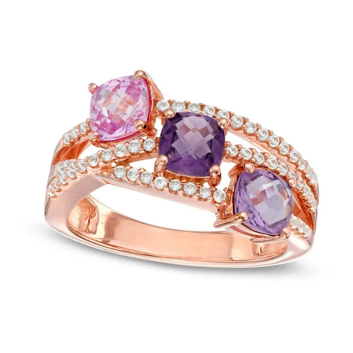 CushionCut Amethyst and LabCreated Pink and White Sapphire Ring in Sterling Silver with Solid 14K Rose Gold Plate Goldia Rings CushionCut Amethyst and LabCreated Pink and White Sapphire Ring in Sterling Silver with Solid 14K Rose Gold Plate Goldia Rings