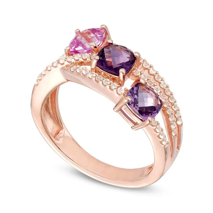CushionCut Amethyst and LabCreated Pink and White Sapphire Ring in Sterling Silver with Solid 14K Rose Gold Plate Goldia Rings CushionCut Amethyst and LabCreated Pink and White Sapphire Ring in Sterling Silver with Solid 14K Rose Gold Plate Goldia Rings