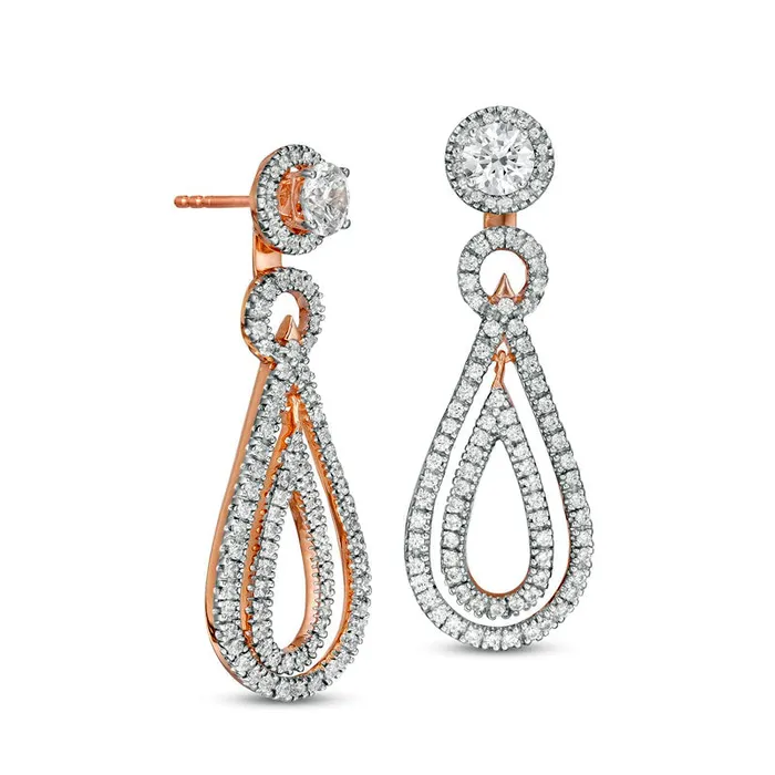 Earrings 1 CT TW Diamond Frame and Double Open Teardrop Earring Jackets in 14K Rose Gold Goldia Earrings 1 CT TW Diamond Frame and Double Open Teardrop Earring Jackets in 14K Rose Gold Goldia