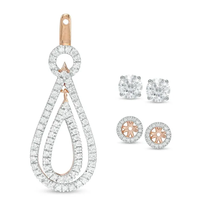 Earrings 1 CT TW Diamond Frame and Double Open Teardrop Earring Jackets in 14K Rose Gold Goldia Earrings 1 CT TW Diamond Frame and Double Open Teardrop Earring Jackets in 14K Rose Gold Goldia