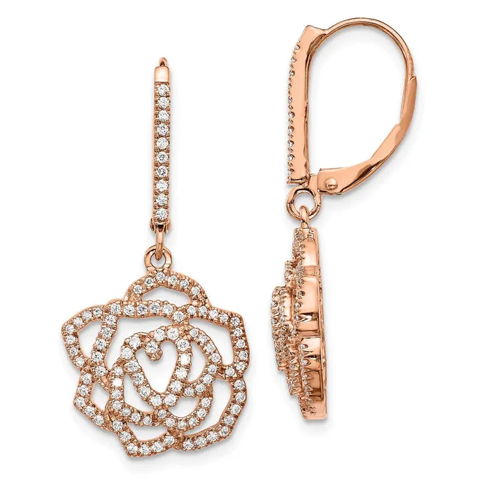 Earrings 14k Rose Gold Real Diamond Fancy Flower Leverback Earrings Goldia Earrings 14k Rose Gold Real Diamond Fancy Flower Leverback Earrings Goldia