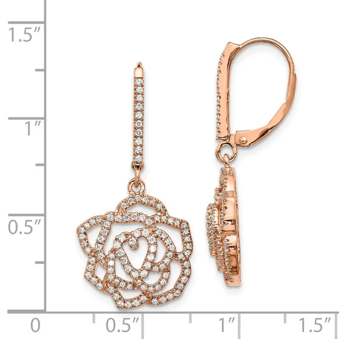 Earrings 14k Rose Gold Real Diamond Fancy Flower Leverback Earrings Goldia