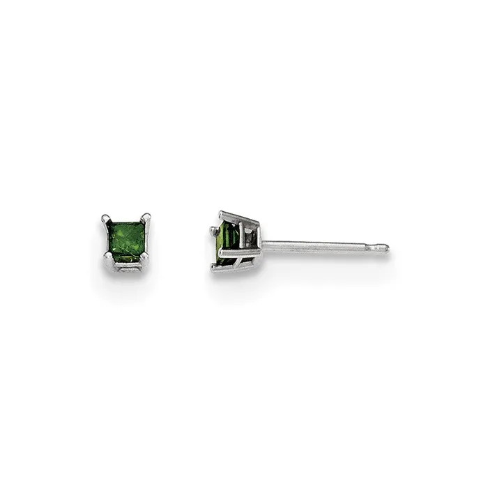Earrings 14K White Gold 20ct Green Real Diamond Stud Earrings Goldia