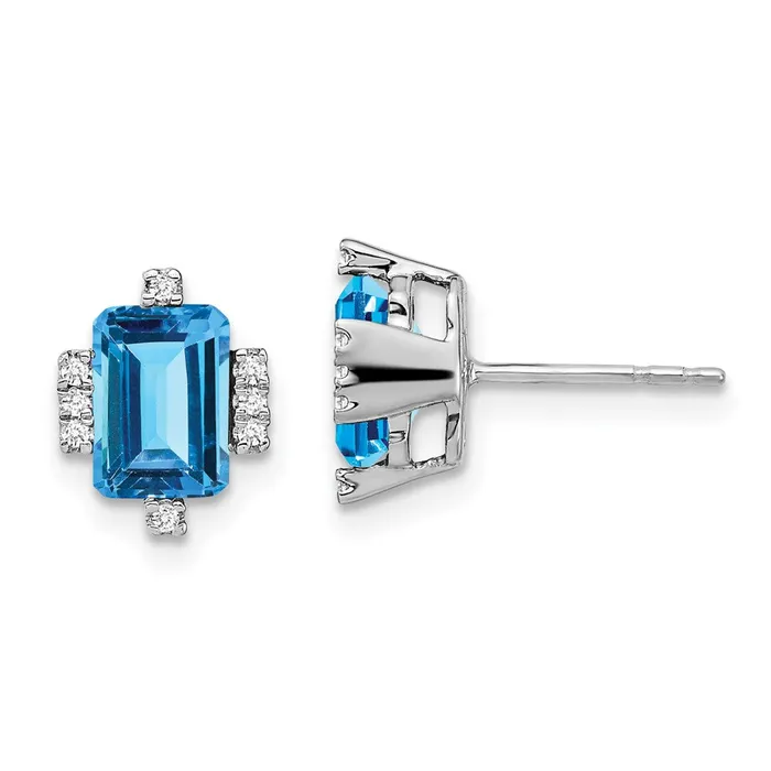 Earrings 14k White Gold Emeraldshape Blue Topaz and Real Diamond Earrings Goldia Earrings 14k White Gold Emeraldshape Blue Topaz and Real Diamond Earrings Goldia