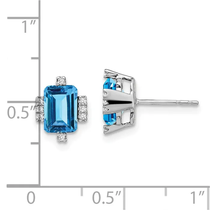Earrings 14k White Gold Emeraldshape Blue Topaz and Real Diamond Earrings Goldia