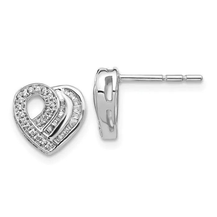 Earrings 14k White Gold Real Diamond Heart Post Earrings Goldia