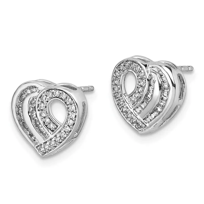 Earrings 14k White Gold Real Diamond Heart Post Earrings Goldia