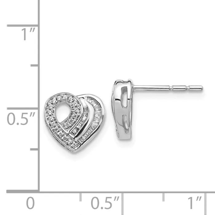 Earrings 14k White Gold Real Diamond Heart Post Earrings Goldia