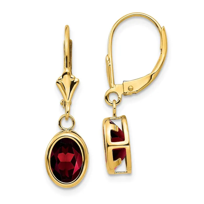 Earrings 14k Yellow Gold 8x6mm Oval Garnet Leverback Earrings Goldia