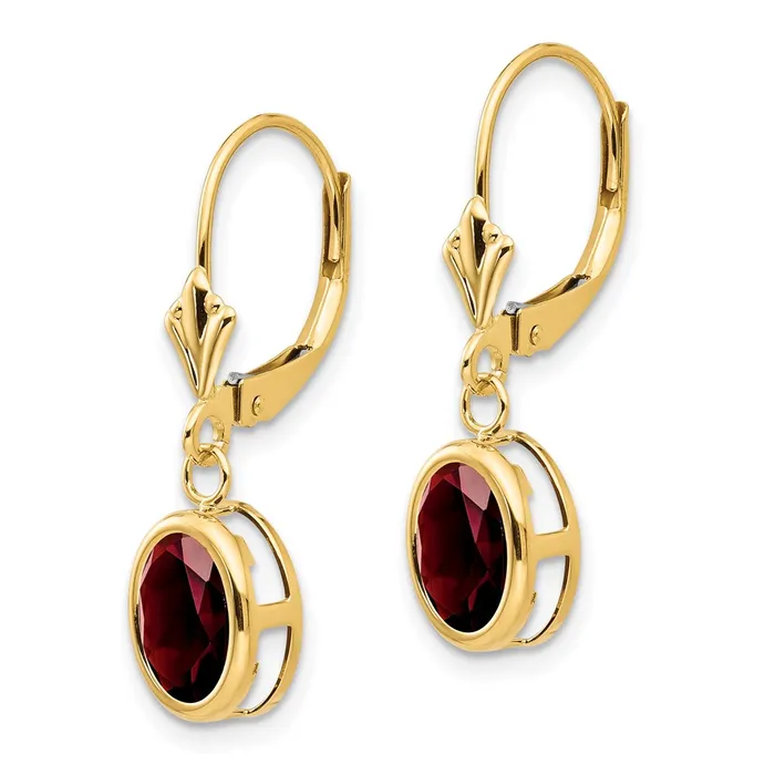 Earrings 14k Yellow Gold 8x6mm Oval Garnet Leverback Earrings Goldia
