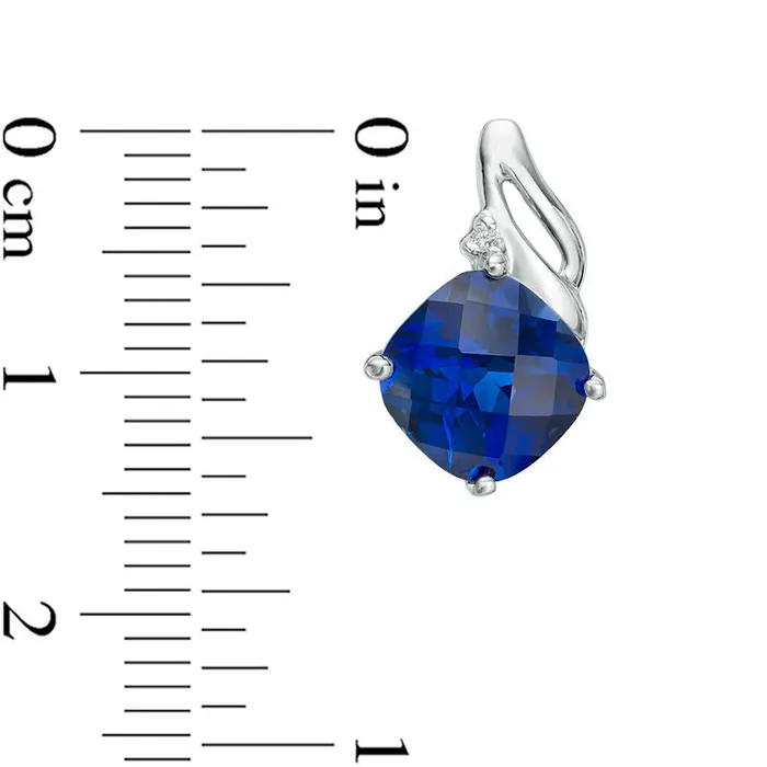 Earrings 80mm CushionCut LabCreated Blue Sapphire and Diamond Accent Drop Earrings in 10K White Gold Goldia Earrings 80mm CushionCut LabCreated Blue Sapphire and Diamond Accent Drop Earrings in 10K White Gold Goldia