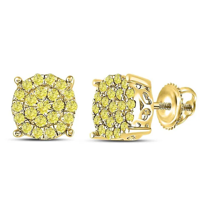 Earrings gndatlanta 10kt Yellow Gold Round Canary Diamond Concentric Cluster Earrings 34 Cttw