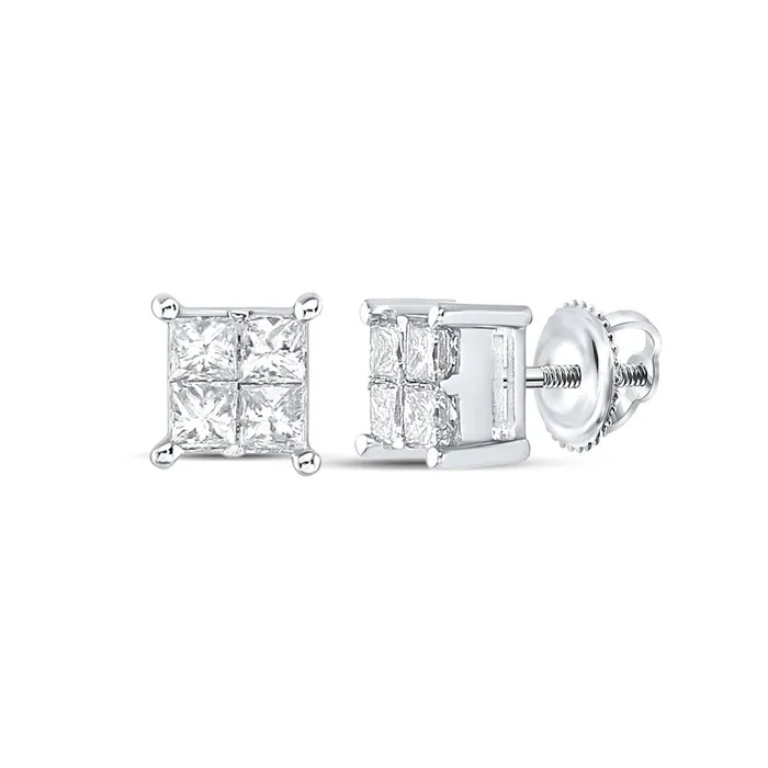 Earrings gndatlanta 14k White Gold Princess Diamond Square Earrings 12 Cttw Earrings gndatlanta 14k White Gold Princess Diamond Square Earrings 12 Cttw