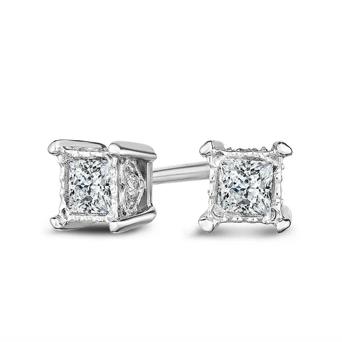 Earrings Goldia 02 CT TW PrincessCut Diamond Solitaire Stud Earrings in 14K White Gold Earrings Goldia 02 CT TW PrincessCut Diamond Solitaire Stud Earrings in 14K White Gold