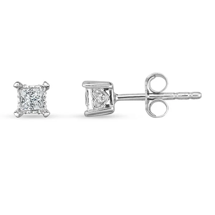 Earrings Goldia 02 CT TW PrincessCut Diamond Solitaire Stud Earrings in 14K White Gold Earrings Goldia 02 CT TW PrincessCut Diamond Solitaire Stud Earrings in 14K White Gold