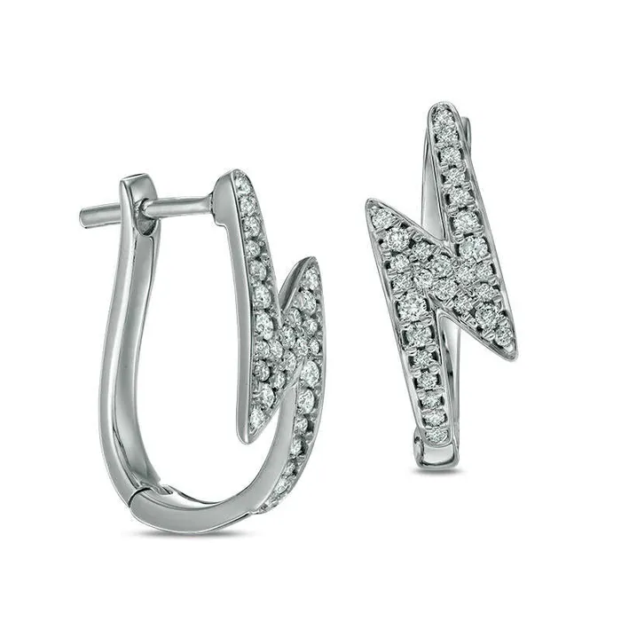 Earrings Goldia 025 CT TW Diamond Lightning Bolt Hoop Earrings in 10K White Gold Earrings Goldia 025 CT TW Diamond Lightning Bolt Hoop Earrings in 10K White Gold