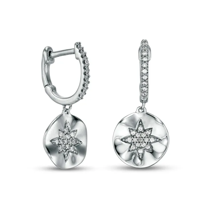 Earrings Goldia 025 CT TW Diamond Sunburst Drop Earrings in 10K White Gold