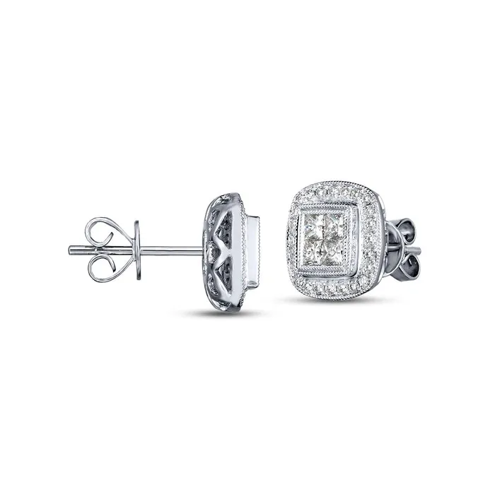 Earrings Goldia 063 CT TW PrincessCut Quad Diamond Cushion Frame Stud Earrings in 10K White Gold Earrings Goldia 063 CT TW PrincessCut Quad Diamond Cushion Frame Stud Earrings in 10K White Gold
