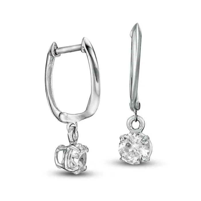 Earrings Goldia 1 CT TW Certified Diamond Solitaire Drop Hoop Earrings in 14K White Gold IVS2 Earrings Goldia 1 CT TW Certified Diamond Solitaire Drop Hoop Earrings in 14K White Gold IVS2