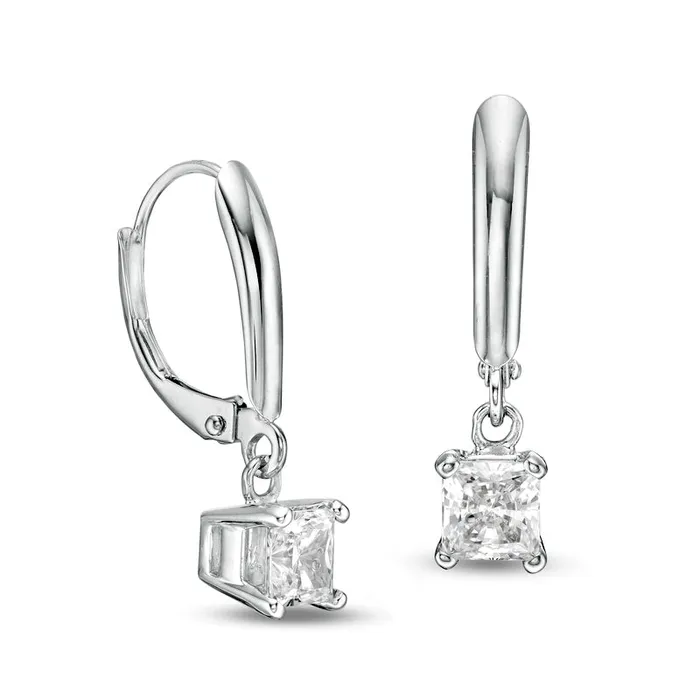 Earrings Goldia 1 CT TW Certified PrincessCut Diamond Solitaire Leverback Earrings in 14K White Gold IVS2 Earrings Goldia 1 CT TW Certified PrincessCut Diamond Solitaire Leverback Earrings in 14K White Gold IVS2