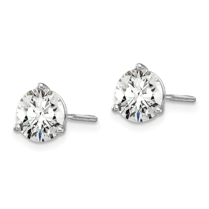 Earrings Goldia 14k White Gold 2 ctw Lab Grown Diamond VSSI G Round 3 Prong Heavy Wt Screwback Stud Earrings