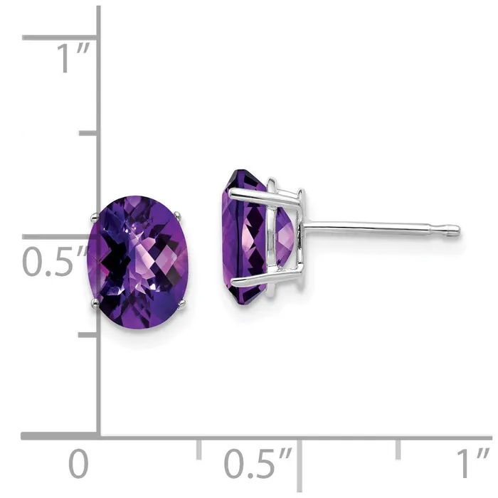 Earrings Goldia 14k White Gold 8x6mm Oval Amethyst Checker Earrings