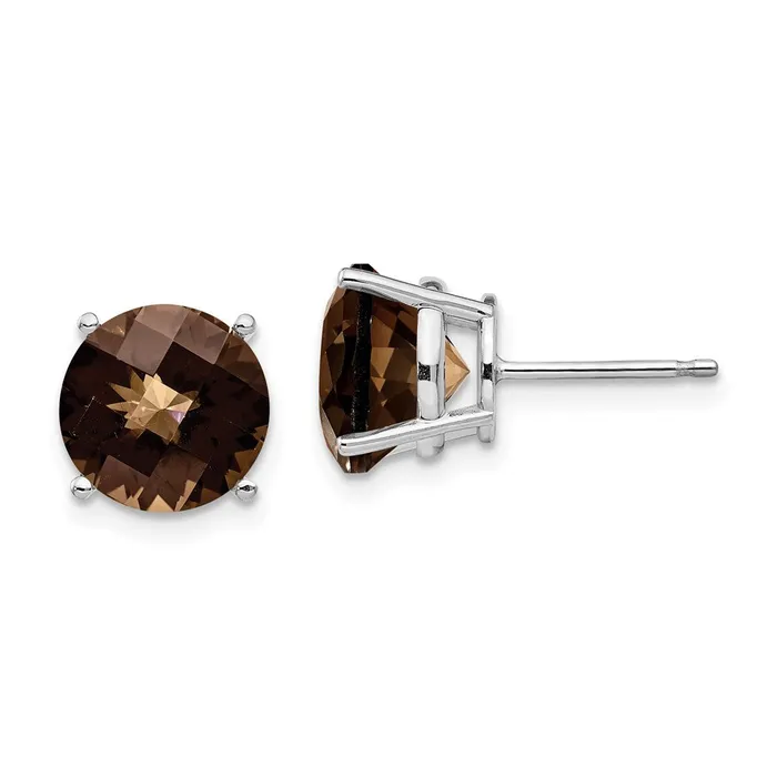 Earrings Goldia 14k White Gold 9mm Round CheckerCut Smok Yellow Gold Quartz Earrings Earrings Goldia 14k White Gold 9mm Round CheckerCut Smok Yellow Gold Quartz Earrings