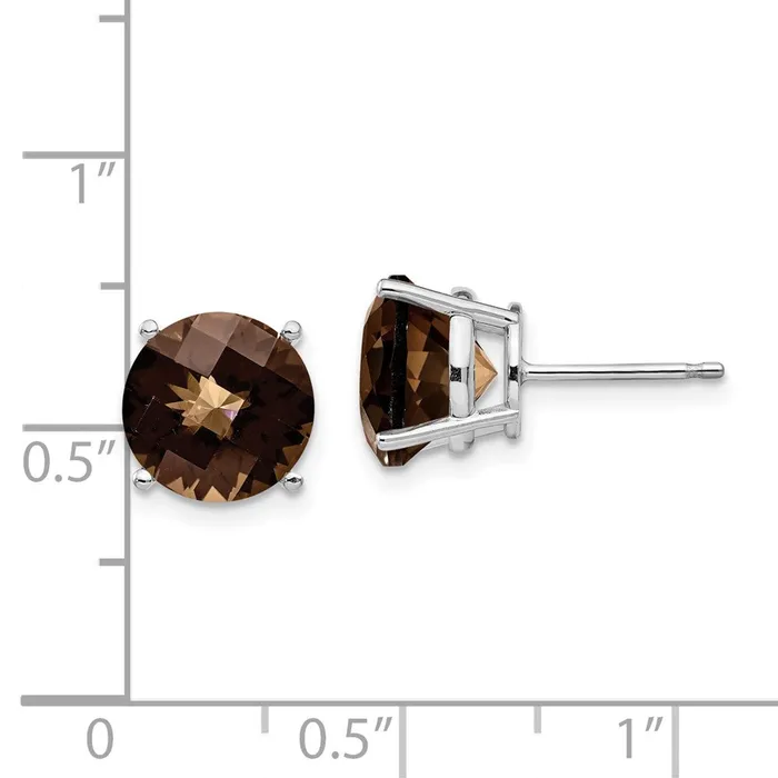 Earrings Goldia 14k White Gold 9mm Round CheckerCut Smok Yellow Gold Quartz Earrings