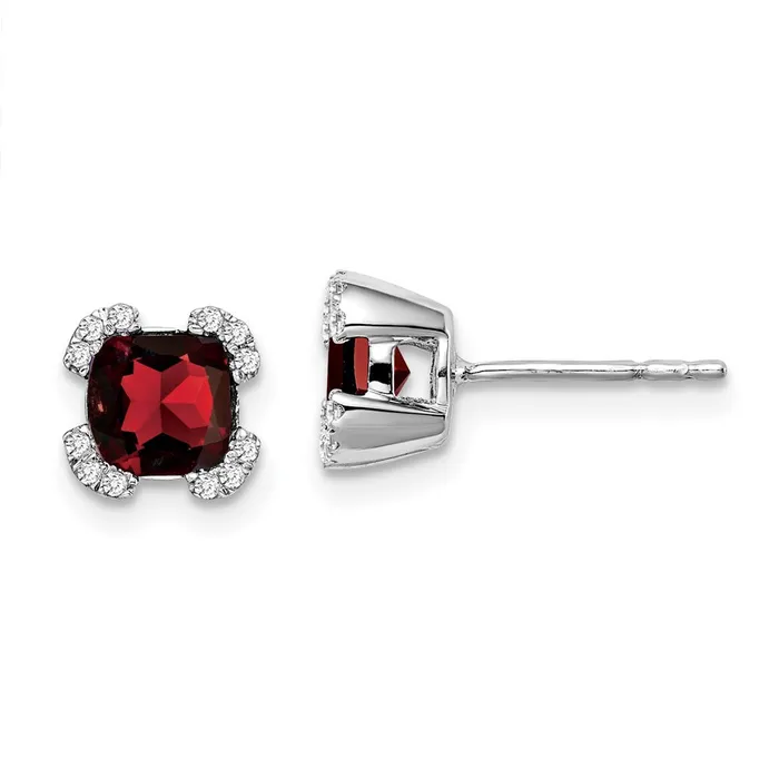 Earrings Goldia 14k White Gold Cushion Garnet and Real Diamond Earrings